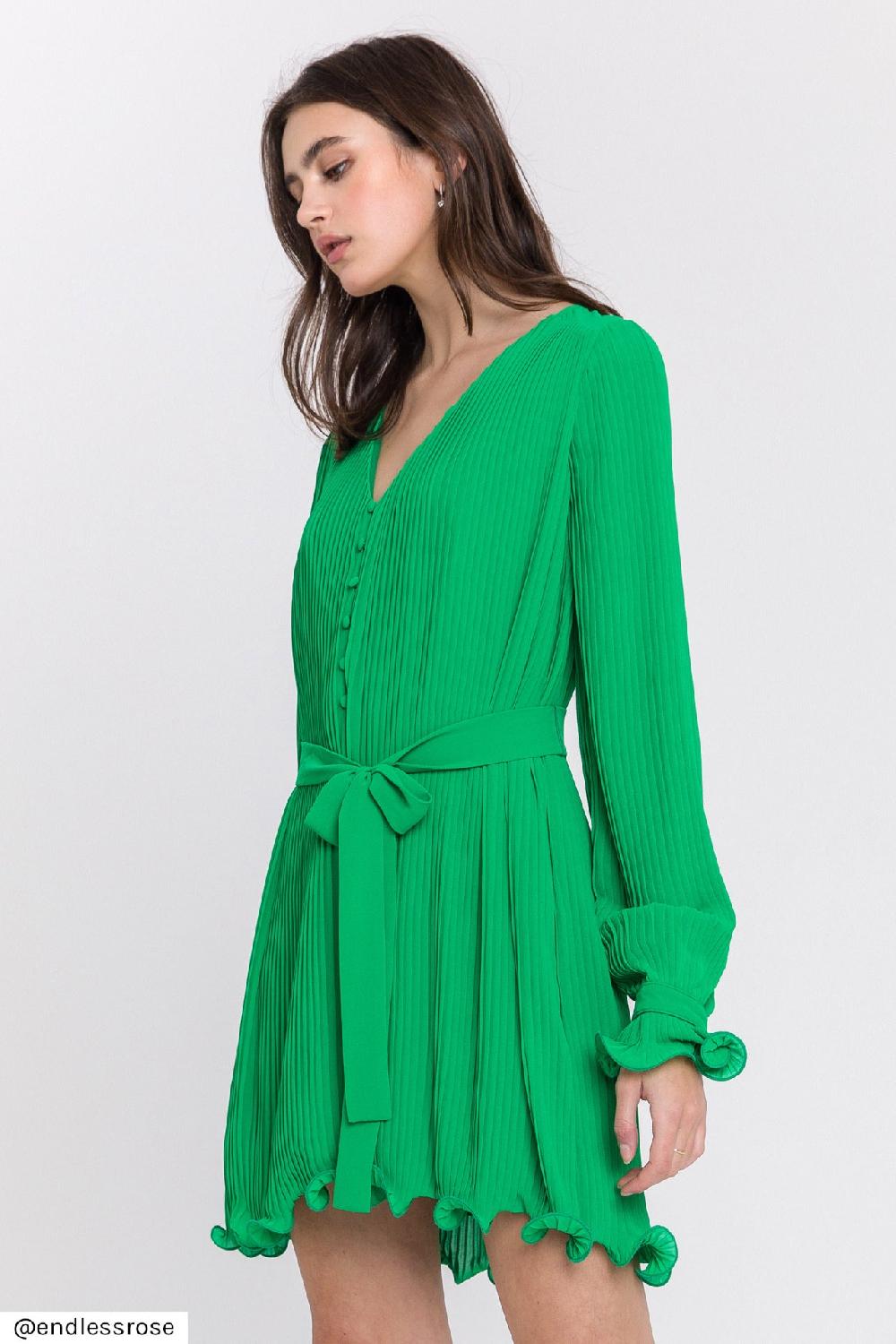 Endless Rose Chiffon Pleated Mini Dress GREEN
