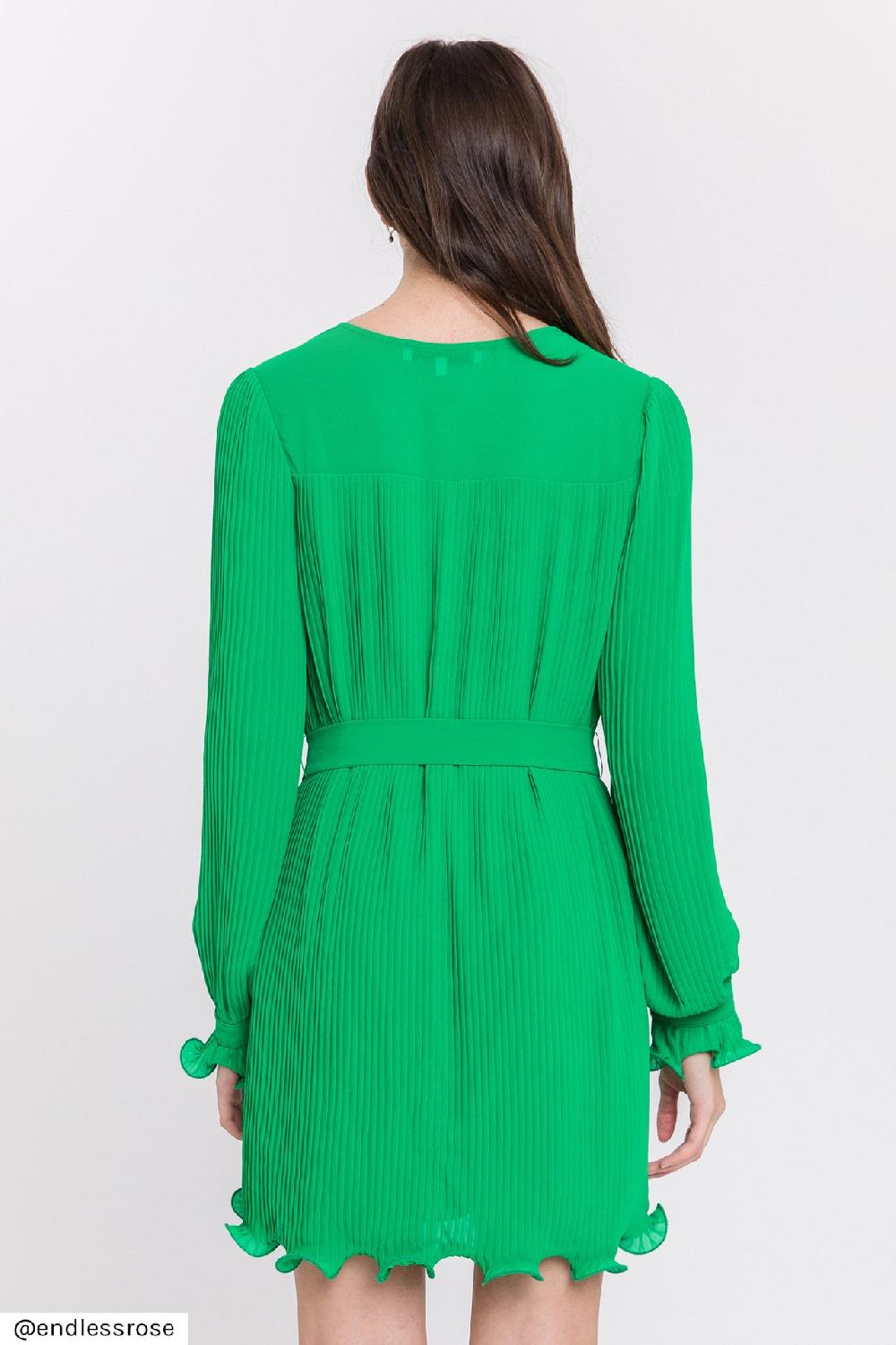 Endless Rose Chiffon Pleated Mini Dress GREEN