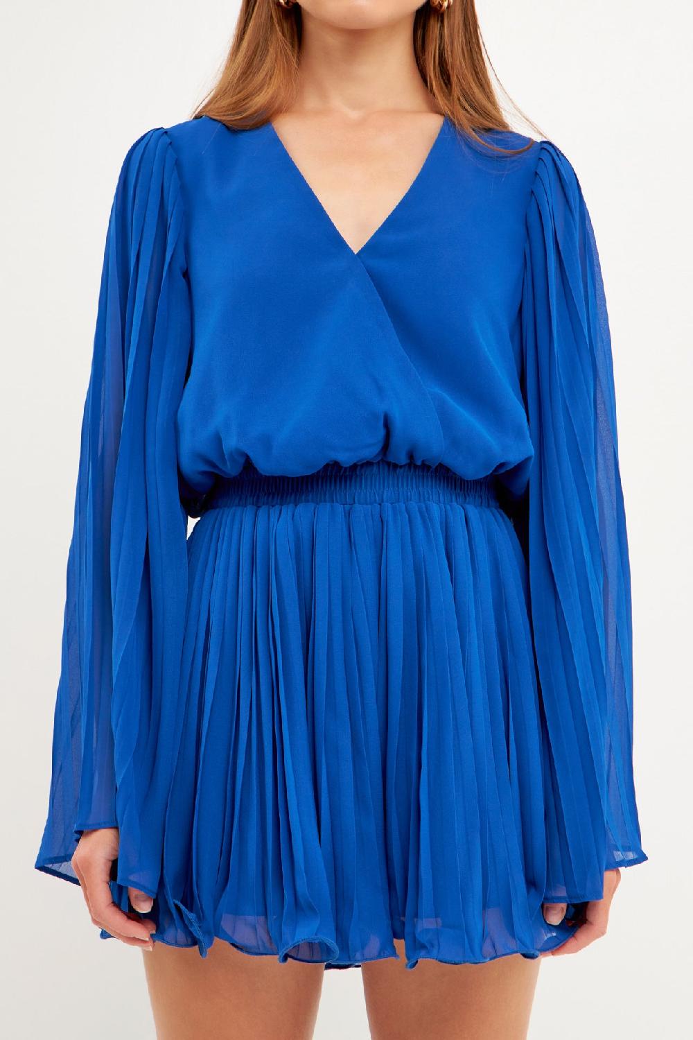 Endless Rose Chiffon Pleated Wrap Romper BLUE