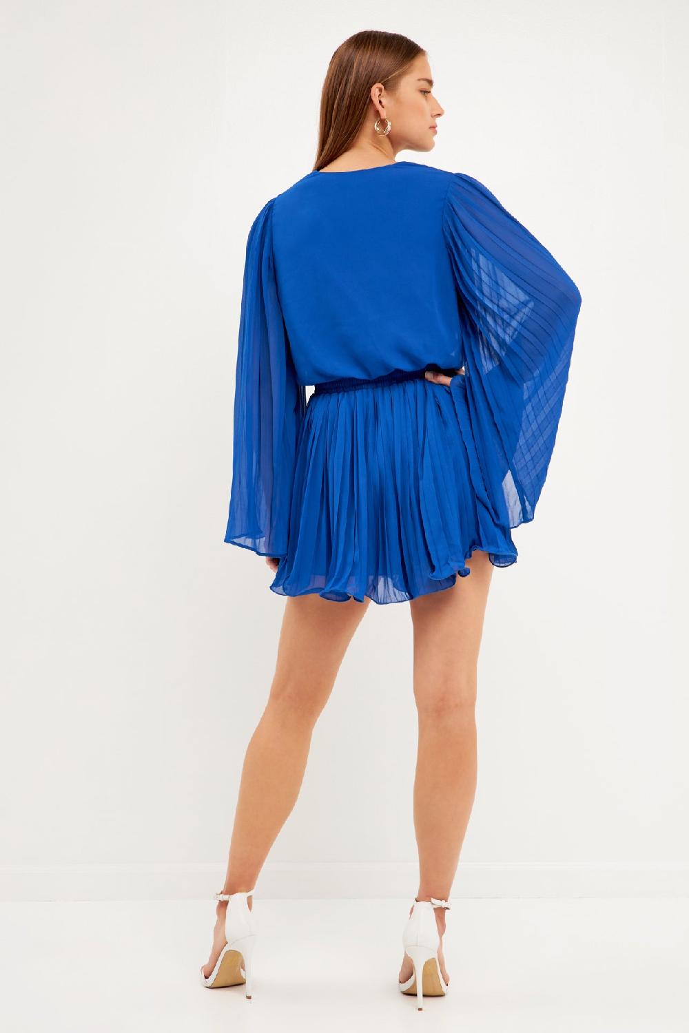 Endless Rose Chiffon Pleated Wrap Romper BLUE