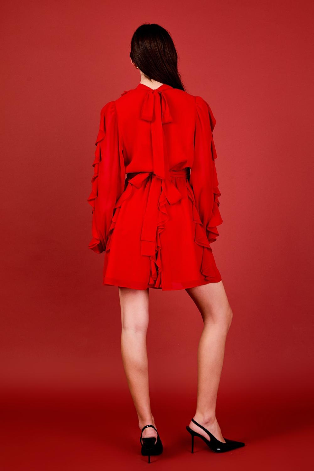 Endless Rose Chiffon Ruffled V Mini Dress RED