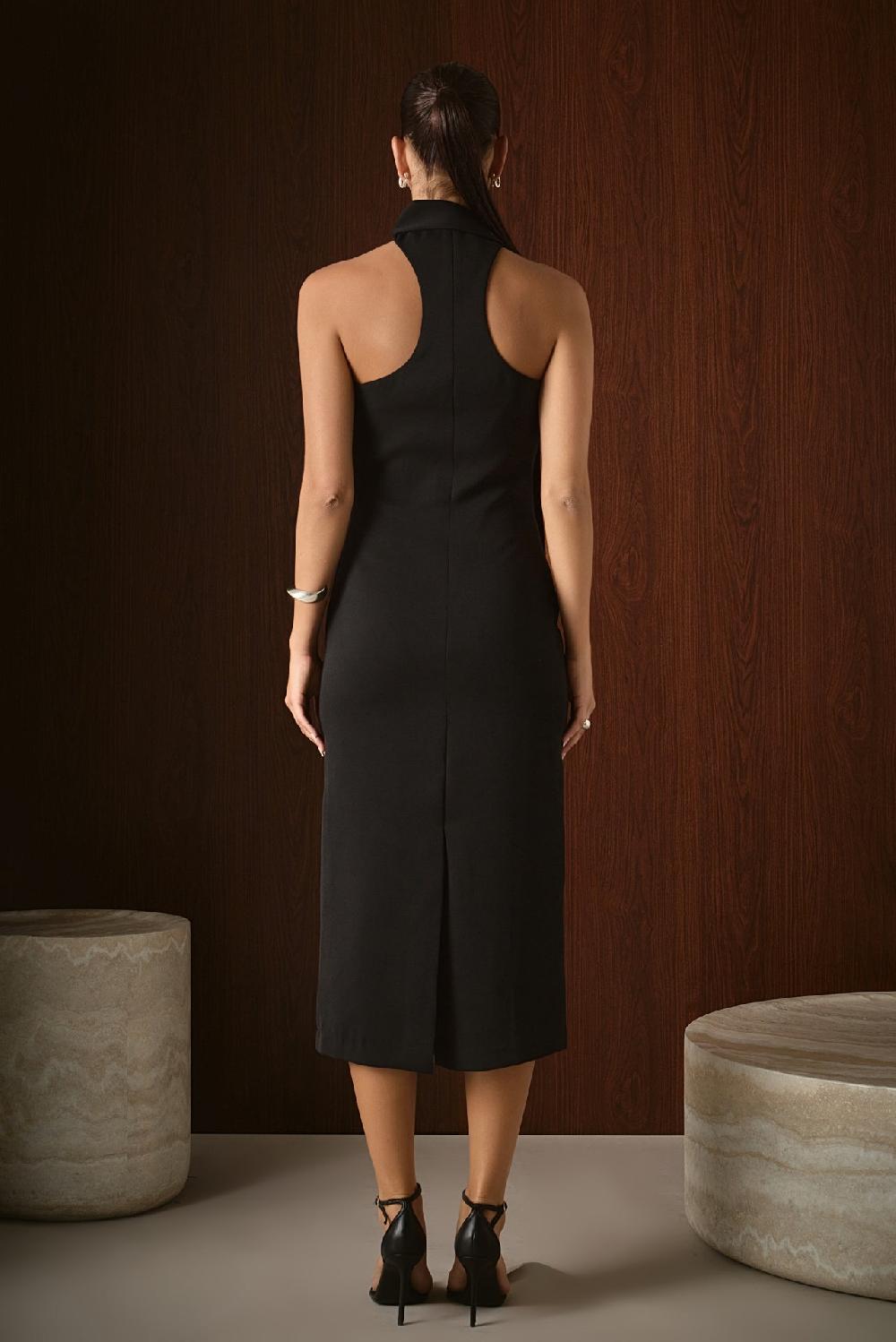 Endless Rose Choker Tie Midi Dress BLACK