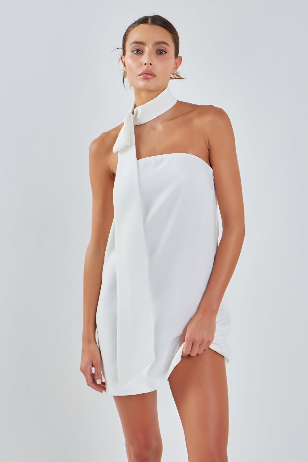 Endless Rose Choker Tie Mini Dress WHITE