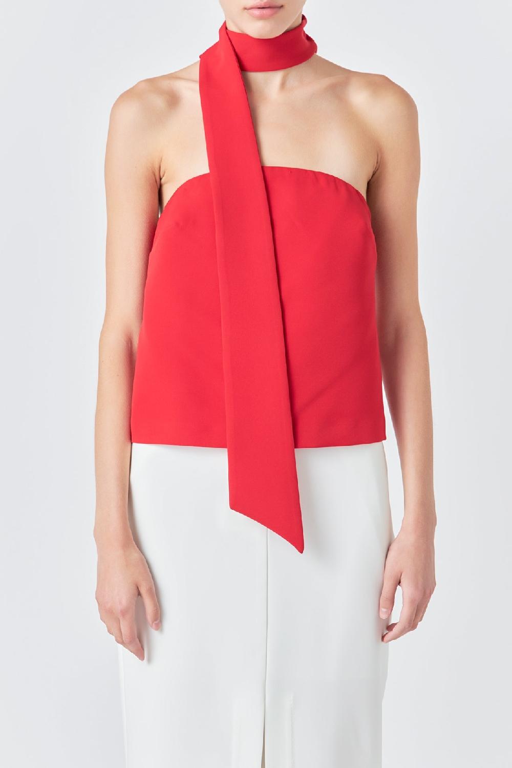 Endless Rose Choker Tie Top RED