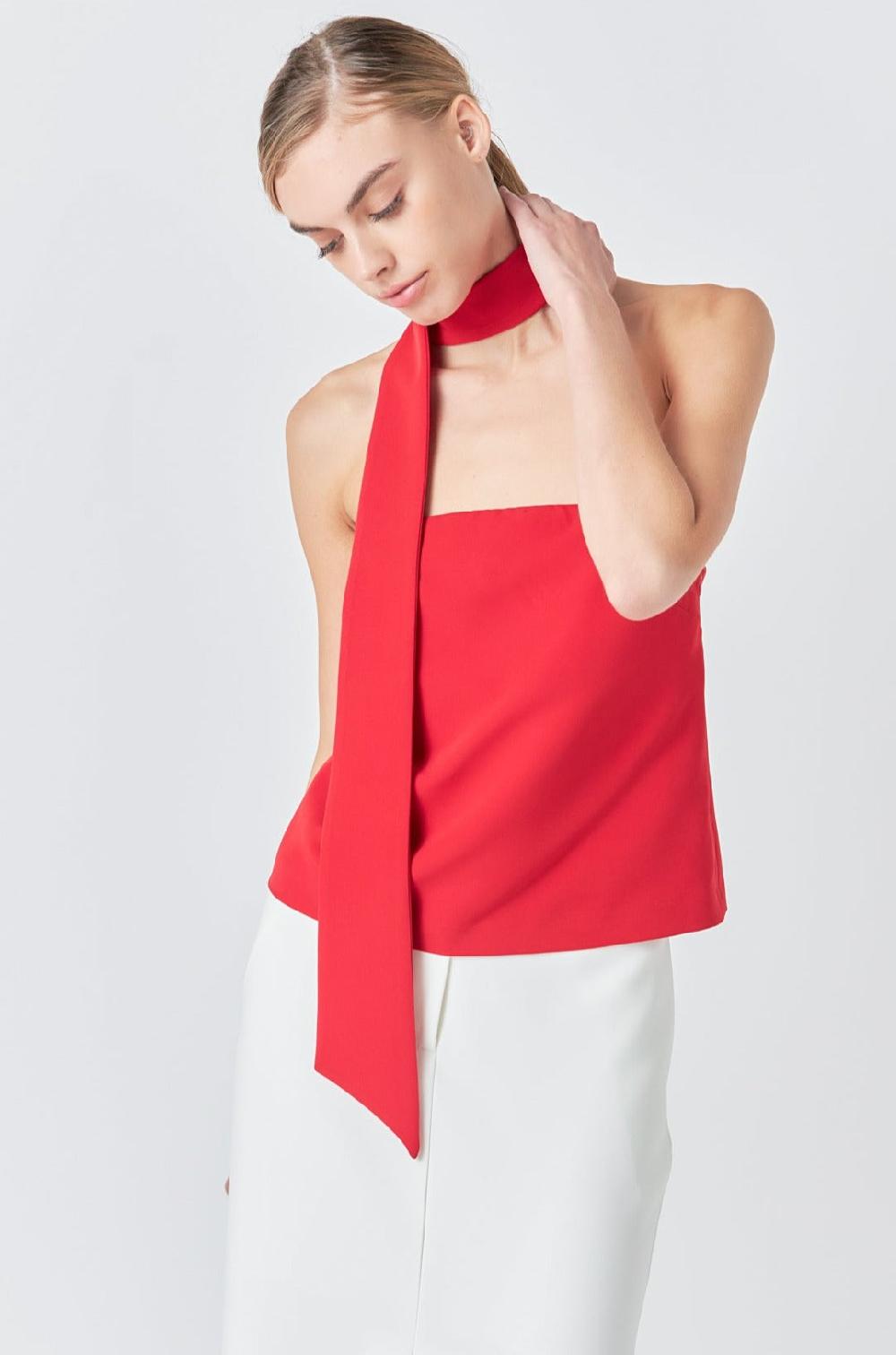 Endless Rose Choker Tie Top RED