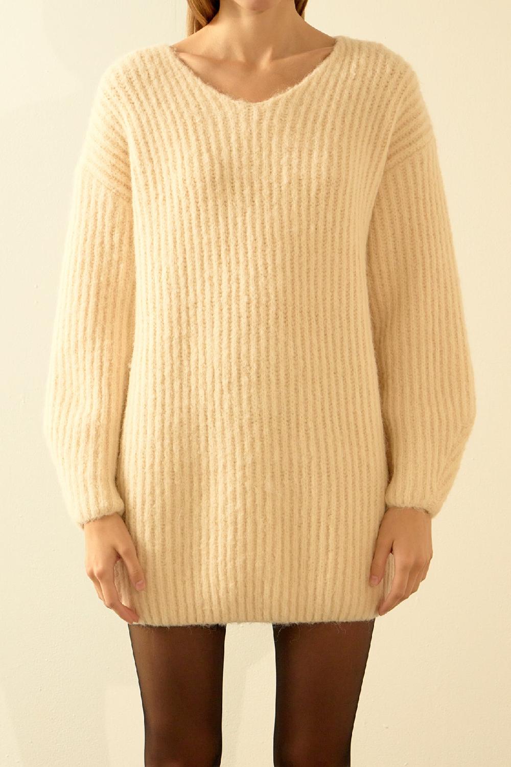 Endless Rose Chunky Rib Oversized Mini Dress CREAM