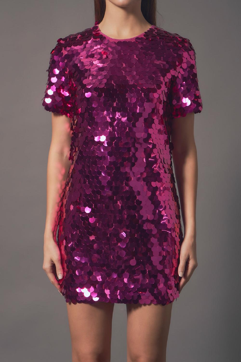 Endless Rose Circle Sequins Mini Dress FUCHSIA