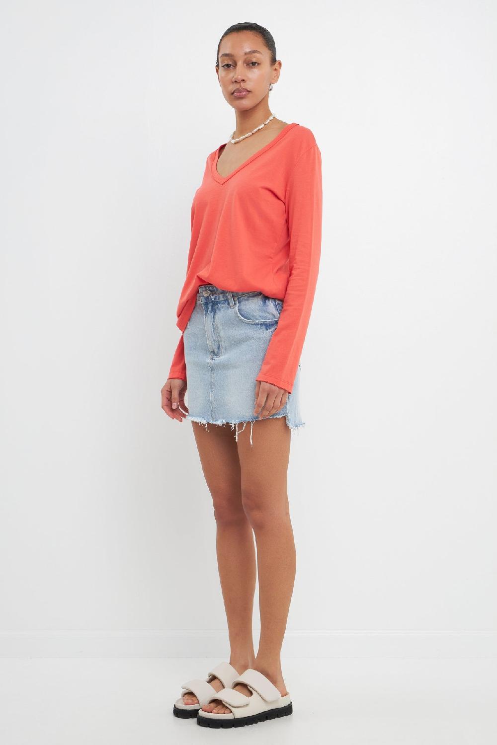 Endless Rose Classic Long Sleeve V Neck Tee CORAL