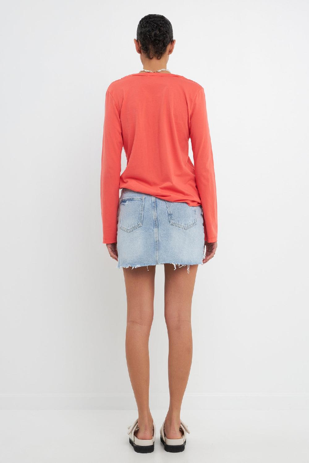 Endless Rose Classic Long Sleeve V Neck Tee CORAL