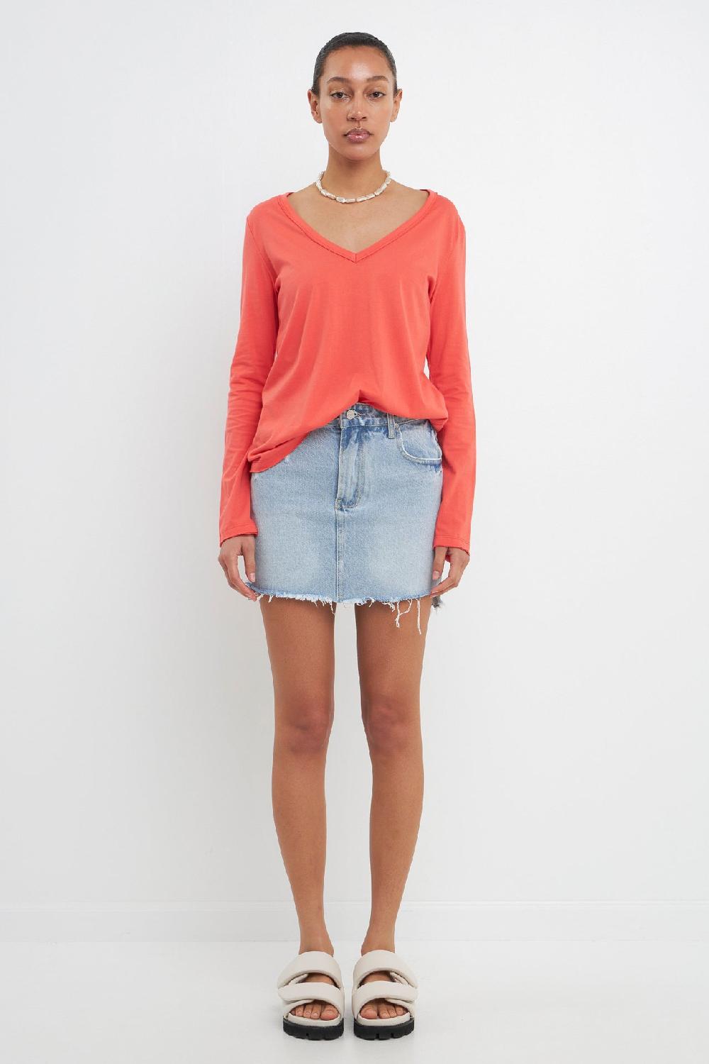 endless rose Classic Long Sleeve V Neck Tee CORAL
