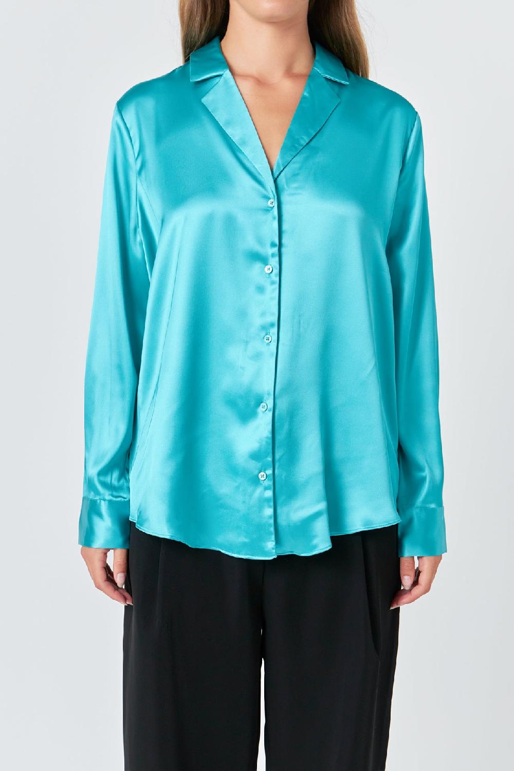 Endless Rose Classic Satin Over Shirt AQUA
