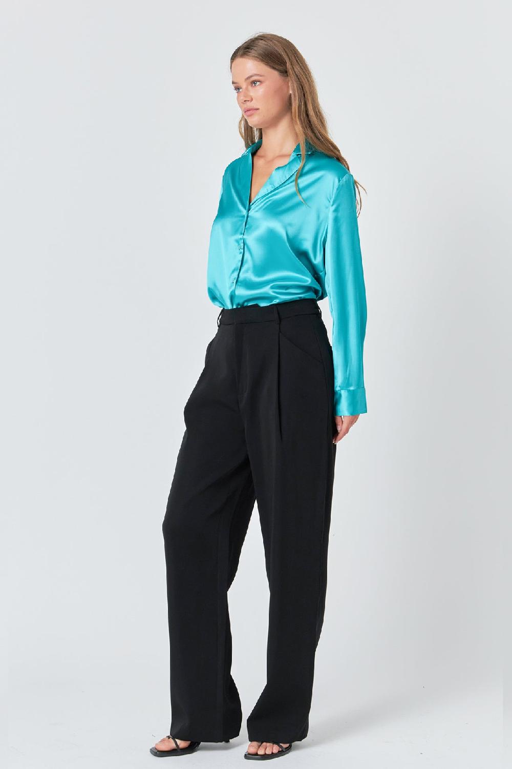 Endless Rose Classic Satin Over Shirt AQUA