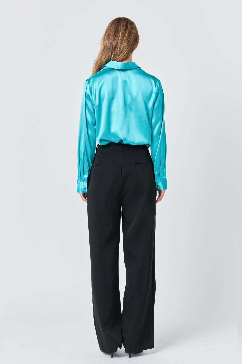 Endless Rose Classic Satin Over Shirt AQUA