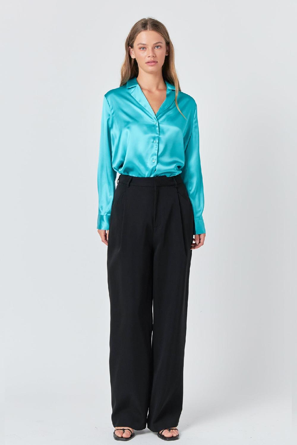 endless rose Classic Satin Over Shirt AQUA