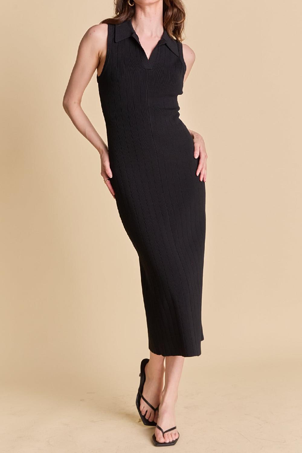 Endless Rose Collared Sleeveless Maxi Dress BLACK