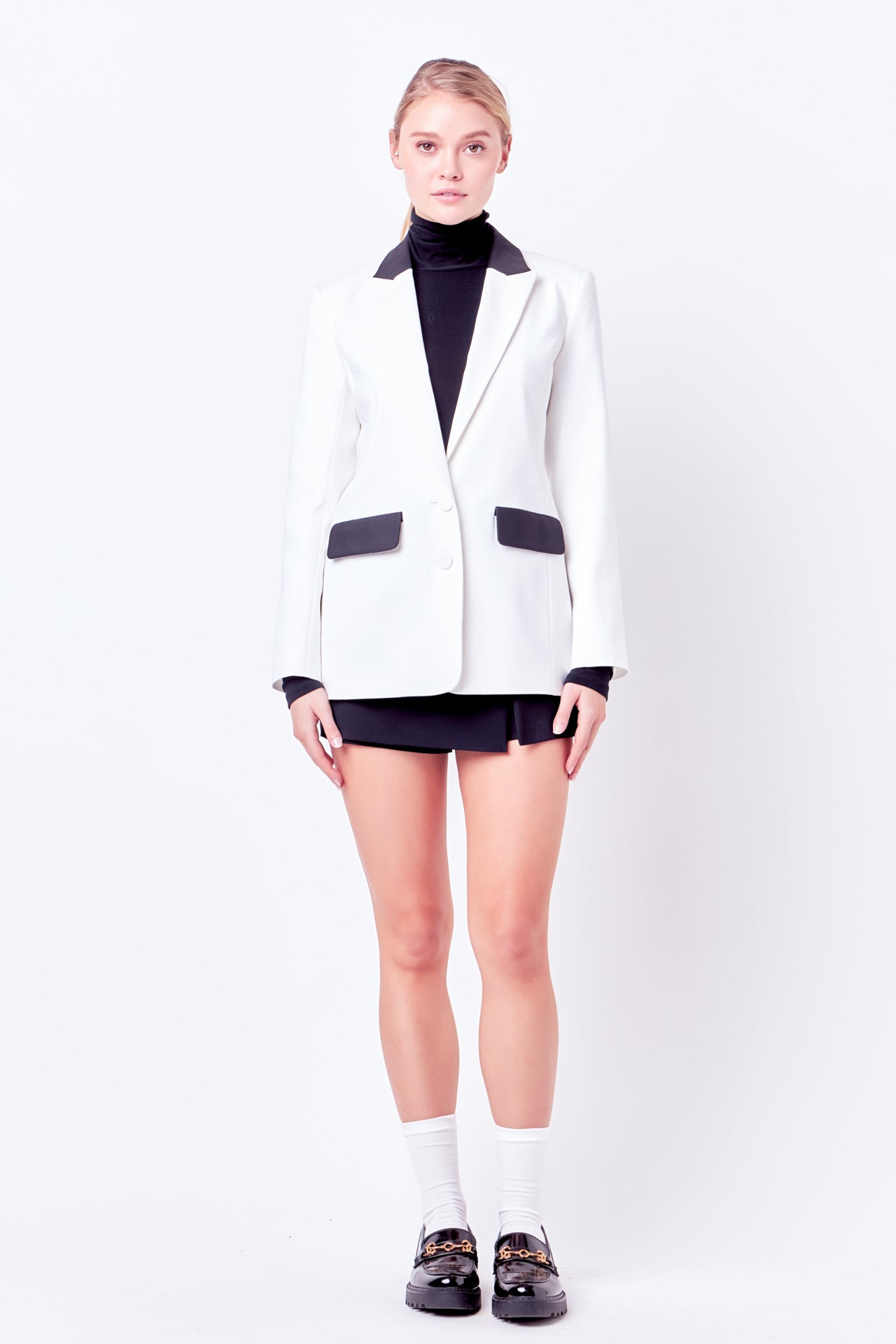 endless rose Color Block Blazer IVORY/BLACK