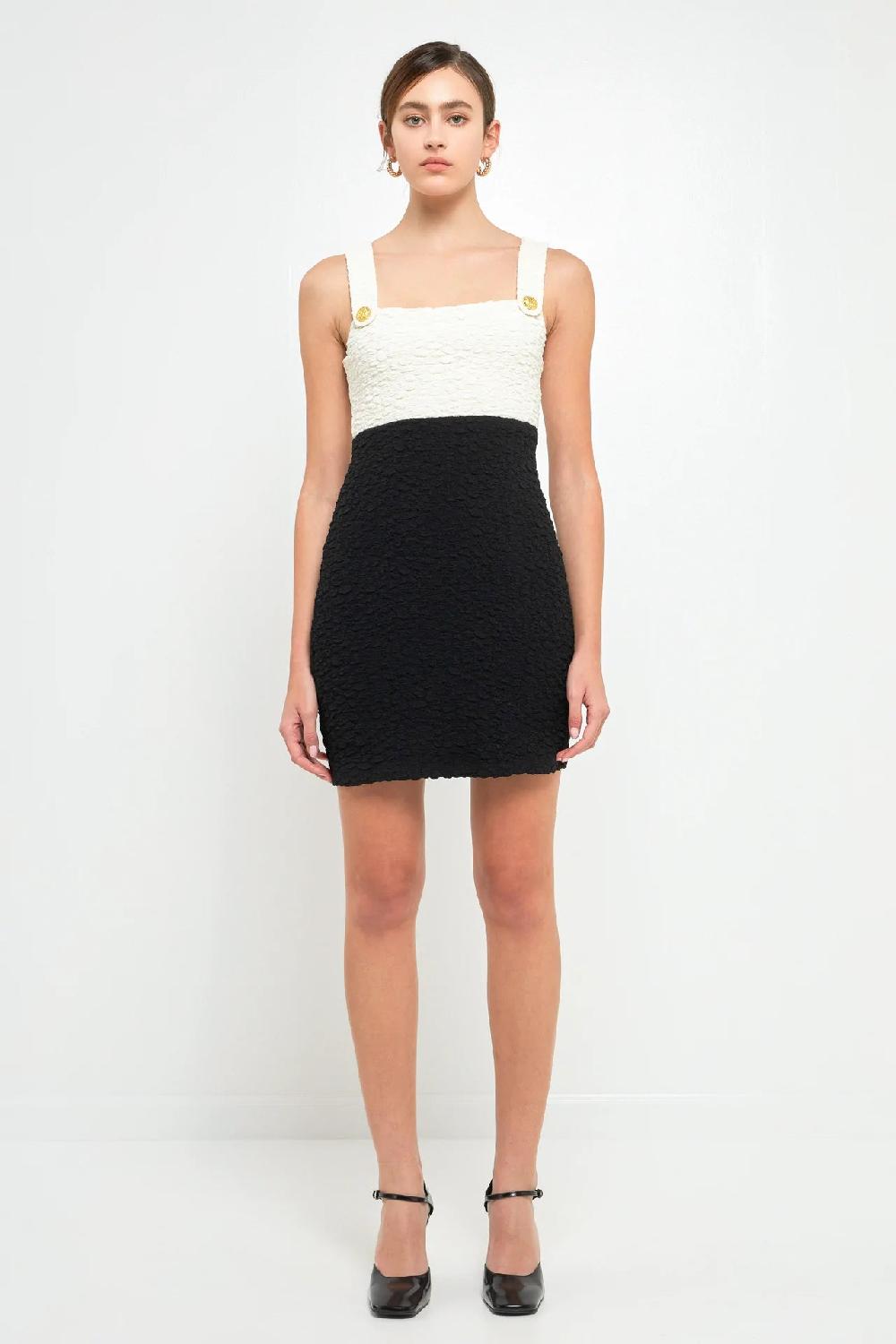 endless rose Color Block Mini Dress IVORY/BLACK