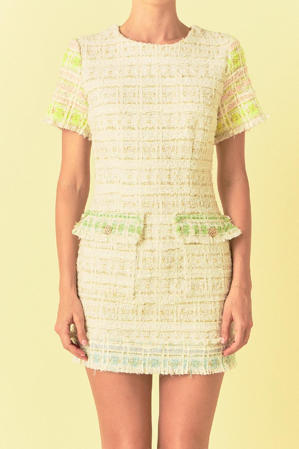 Endless Rose Color Block Tweed Mini Dress MULTI