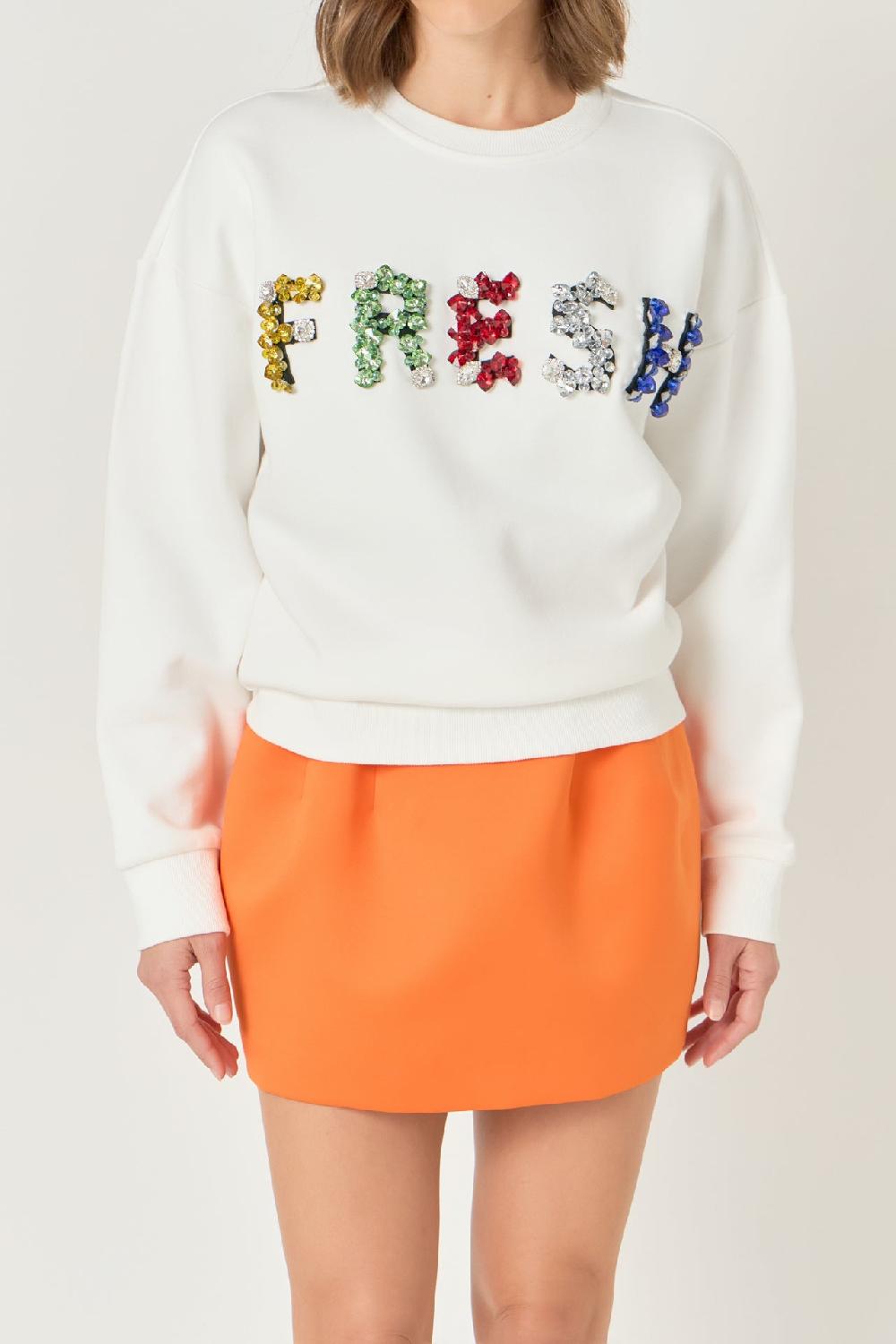 Endless Rose Color Letter Patch Sweatshirt WHITE