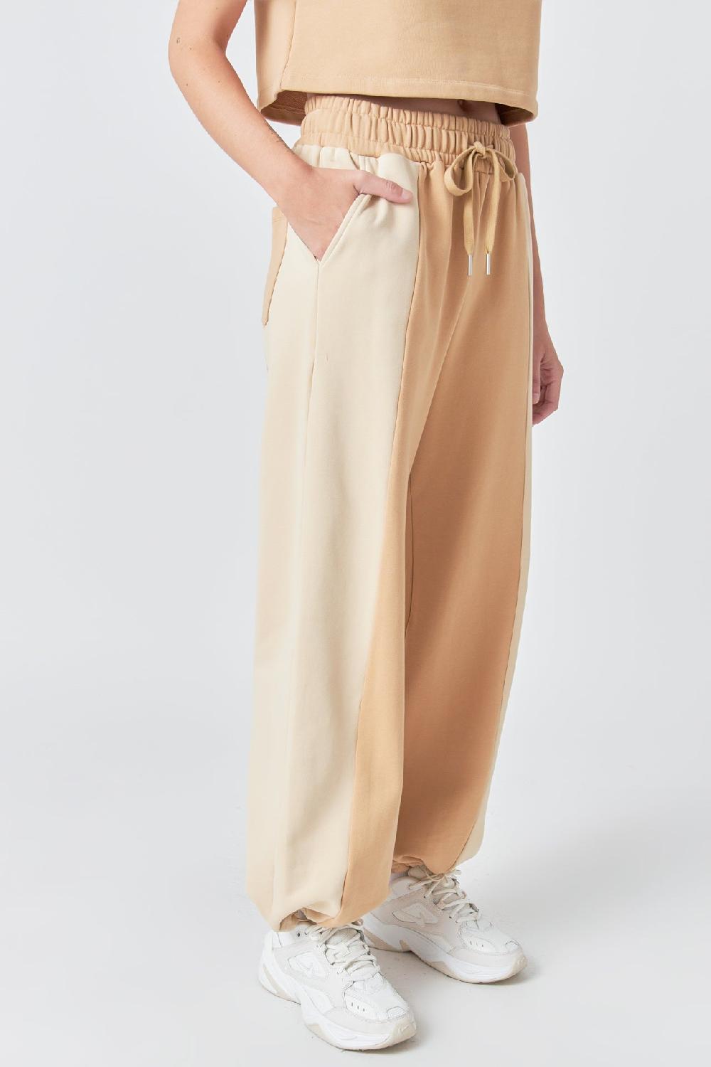 Endless Rose Colorblock Loungewear Pants TAN