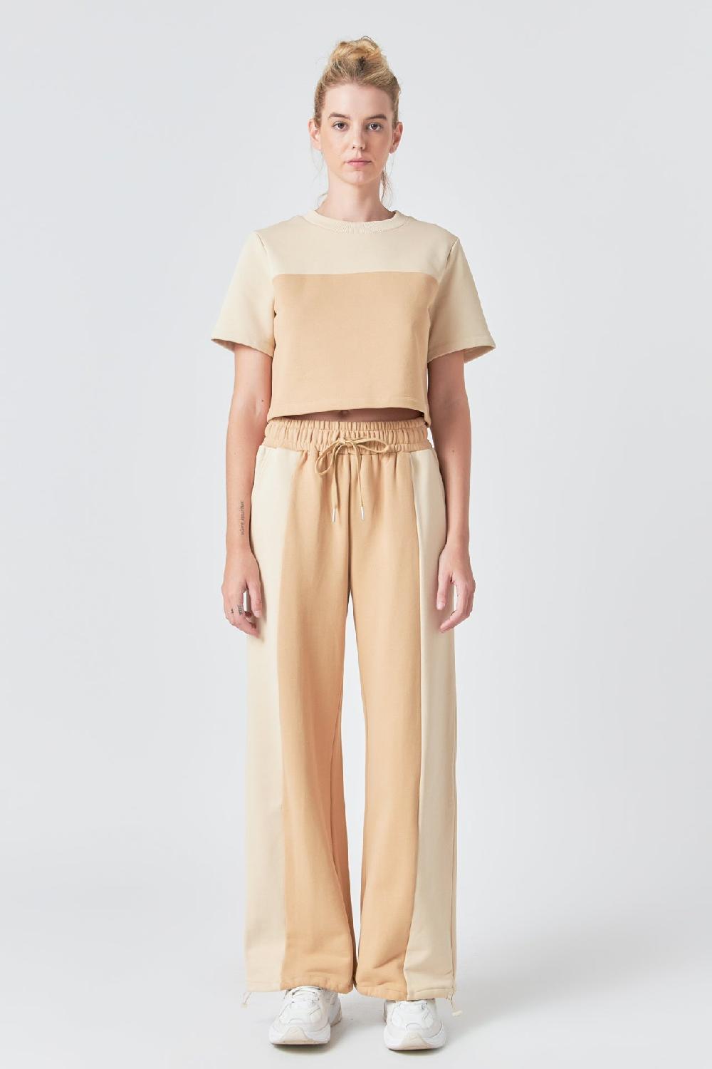 Endless Rose Colorblock Loungewear Top TAN