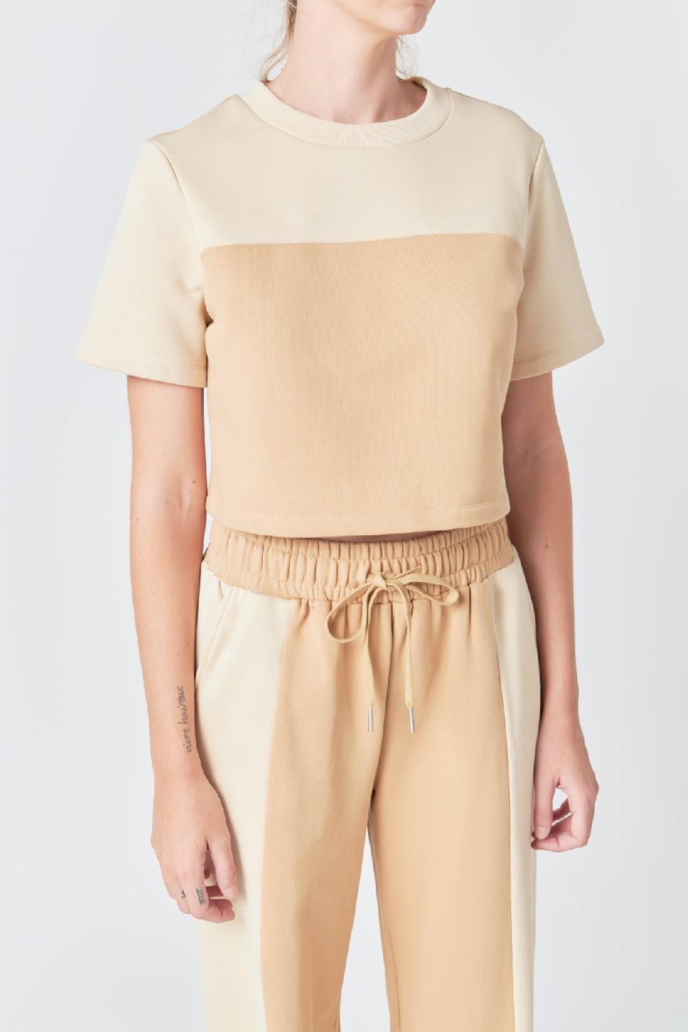 Endless Rose Colorblock Loungewear Top TAN