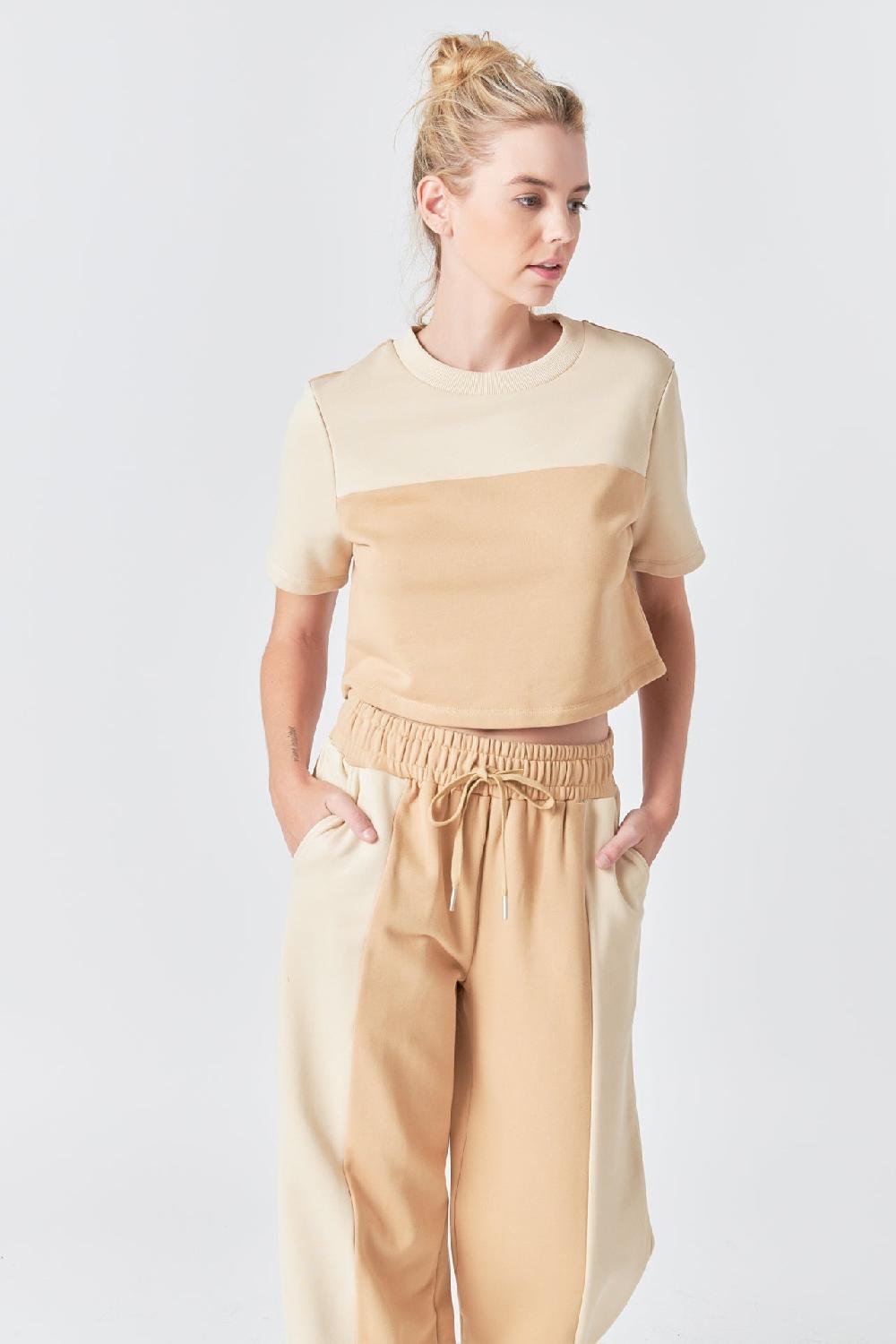 endless rose Colorblock Loungewear Top TAN