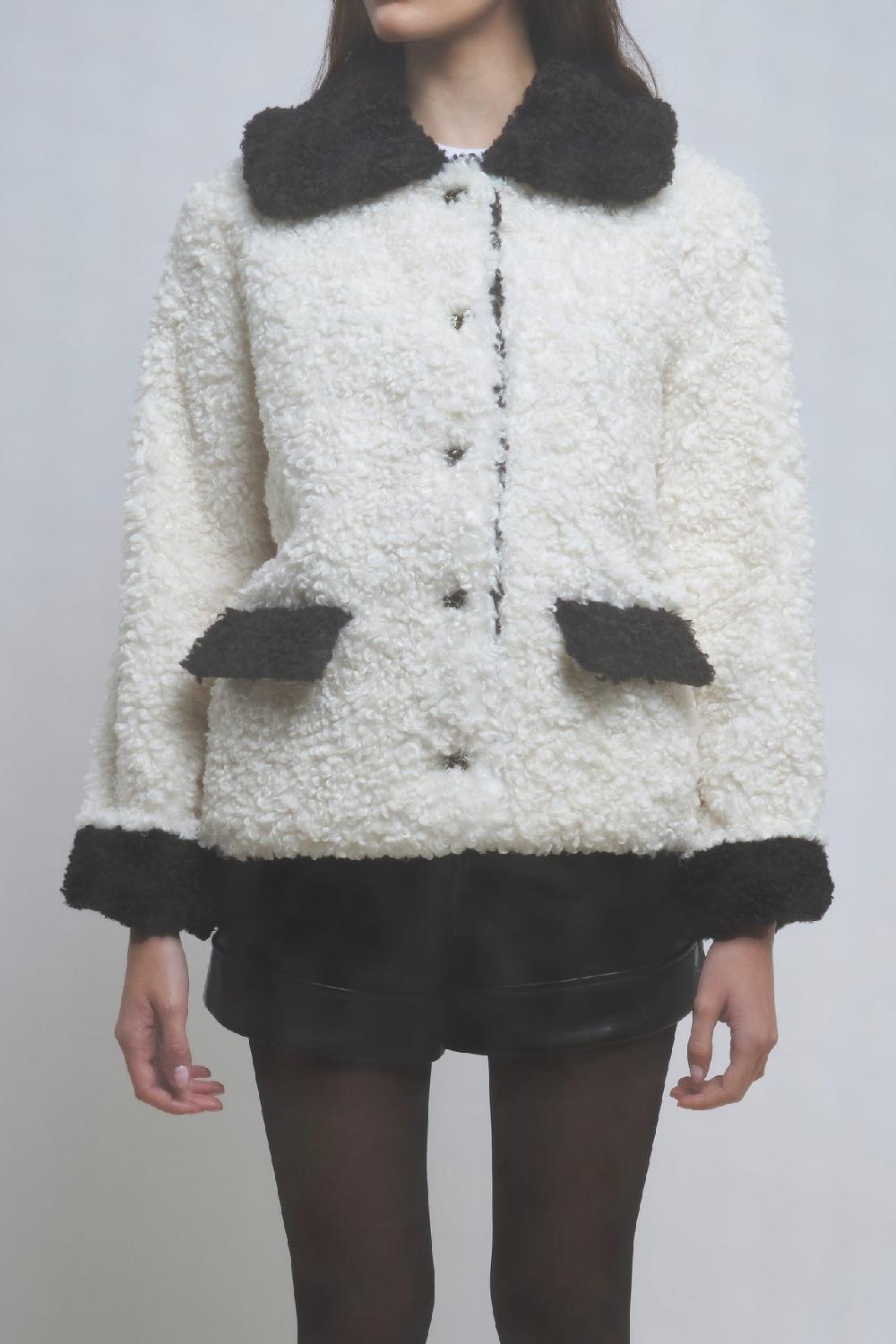 Endless Rose Colorblock Sherpa Jacket WHITE/BLACK