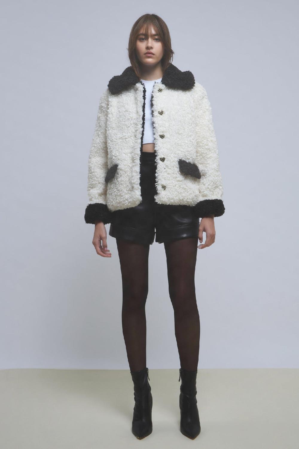 endless rose Colorblock Sherpa Jacket WHITE/BLACK