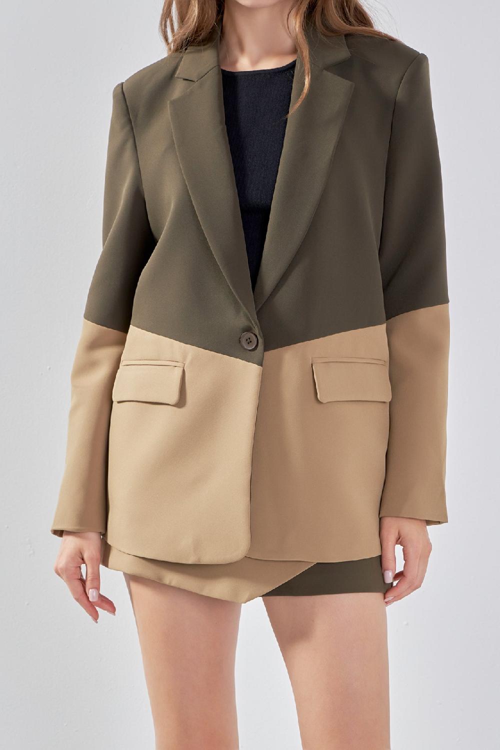 Endless Rose Contrast Color Blazer KHAKI