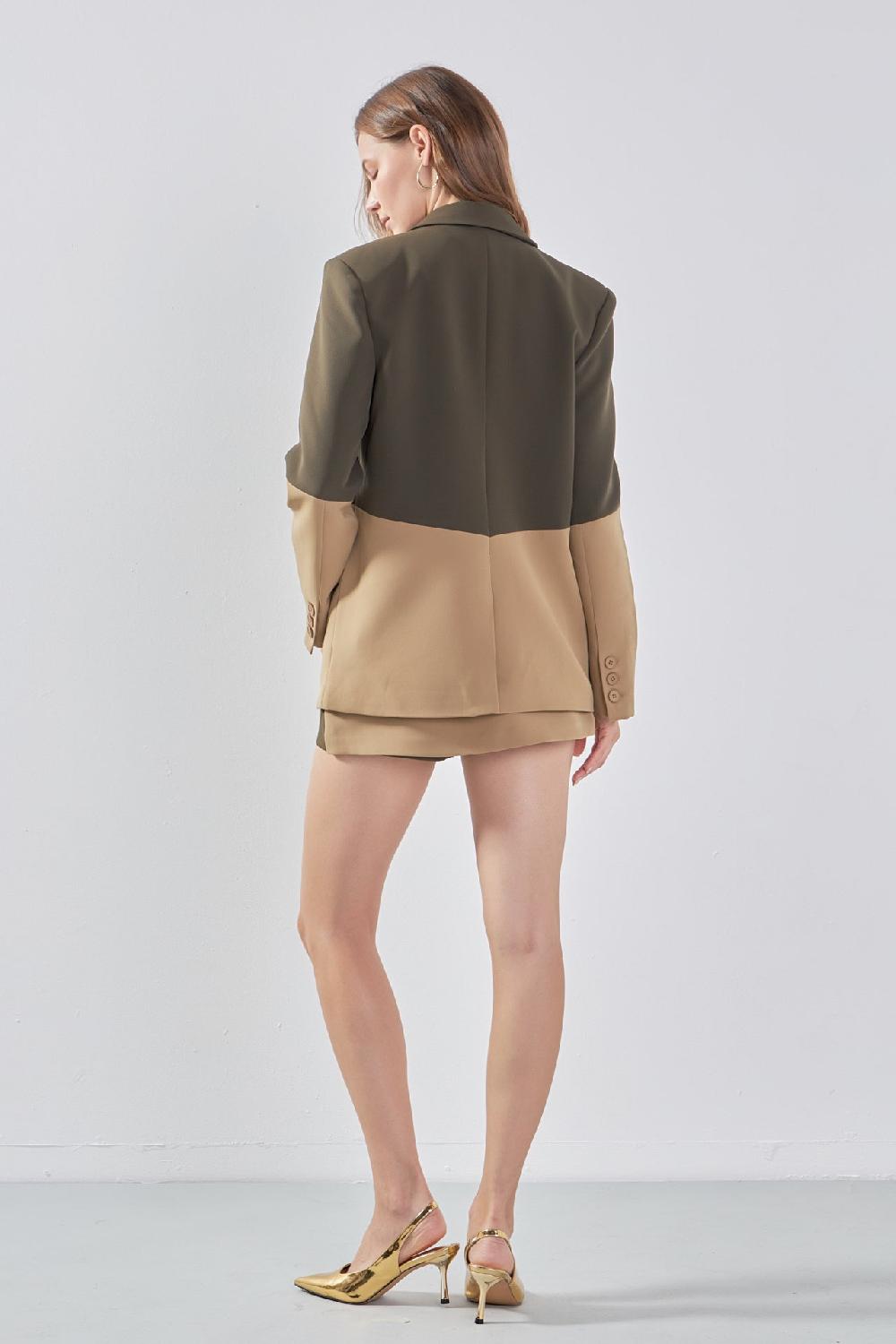 Endless Rose Contrast Color Blazer KHAKI