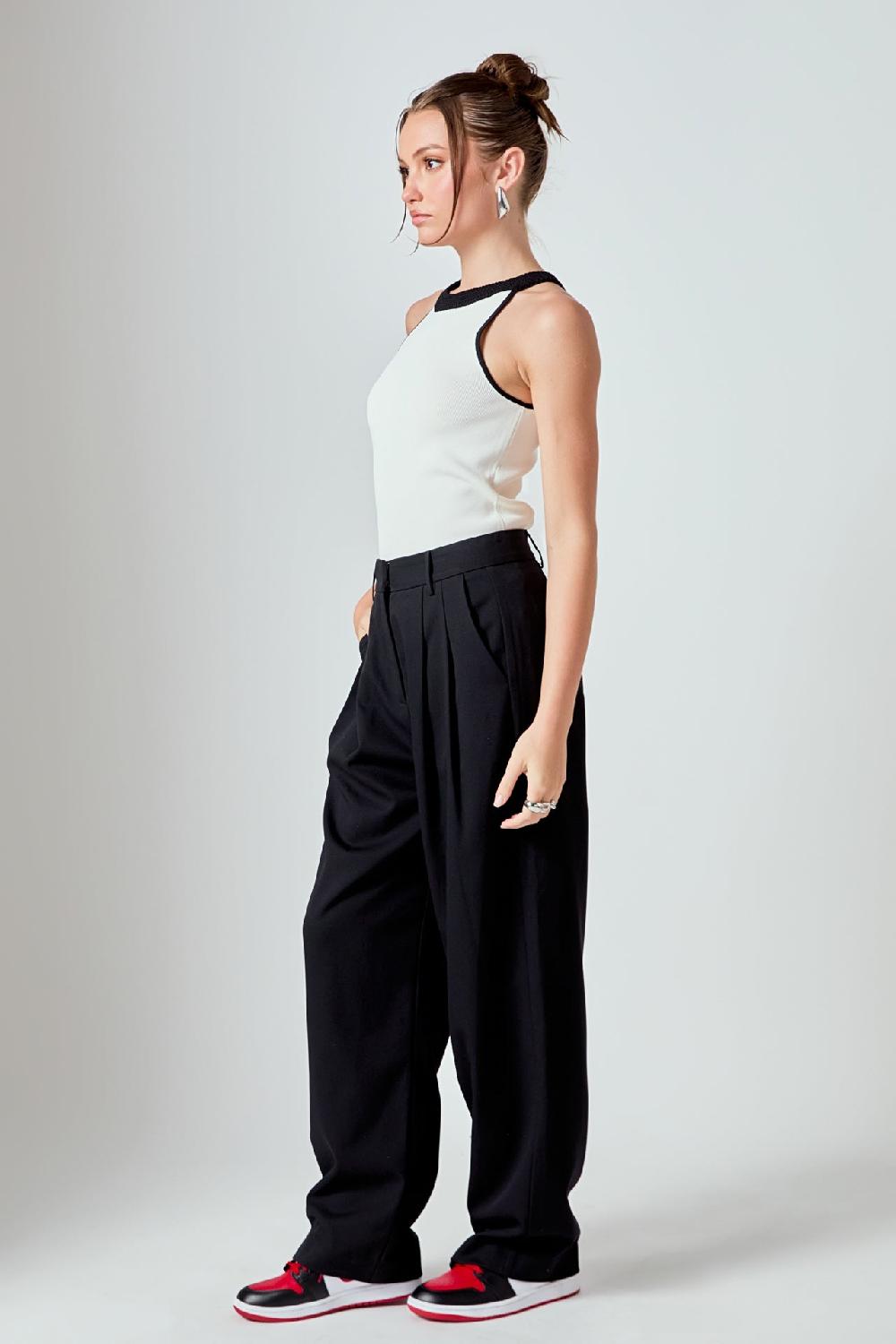 Endless Rose Contrast Halter Neck Top WHITE/BLACK