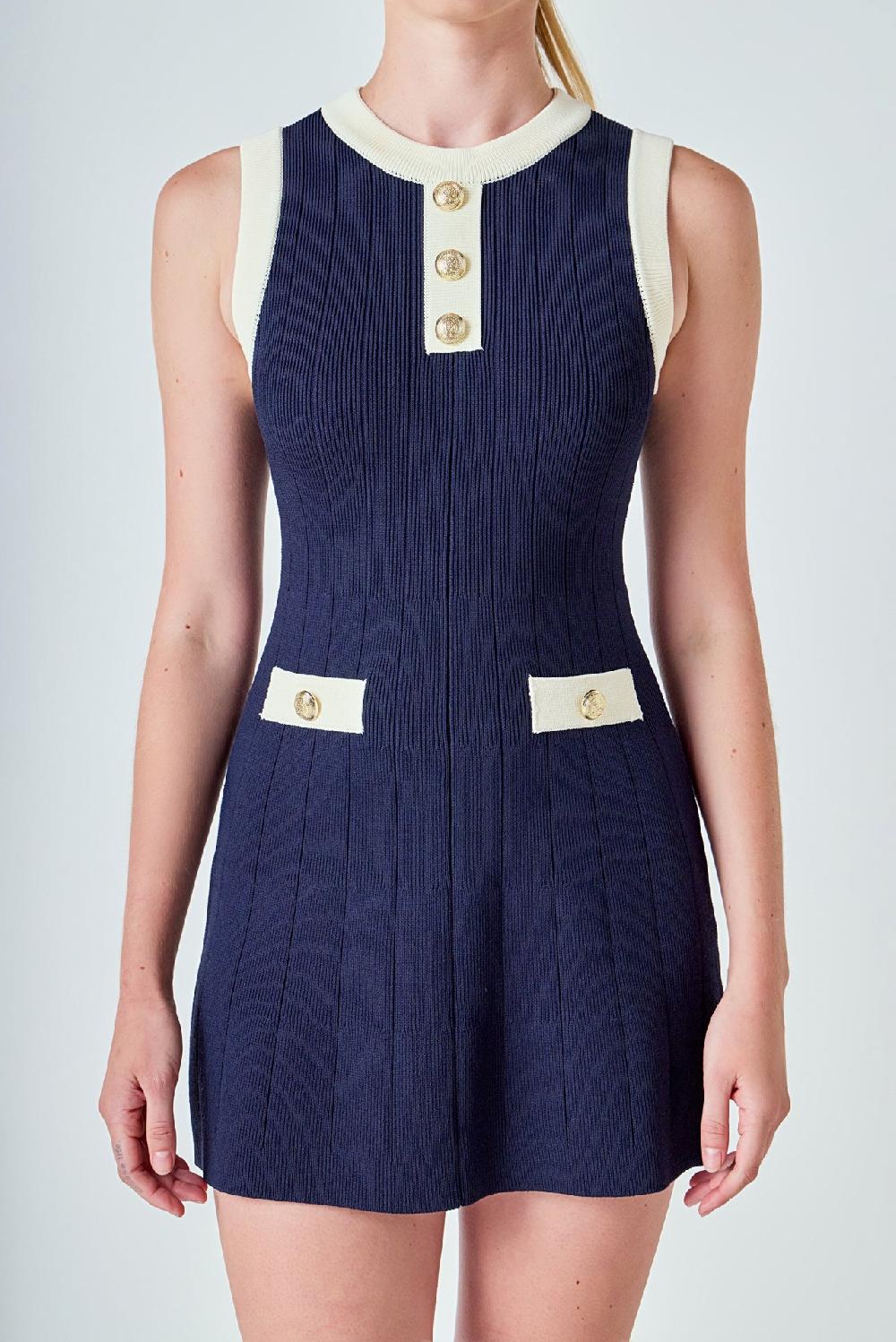 Endless Rose Contrast Knit Mini Dress NAVY/IVORY