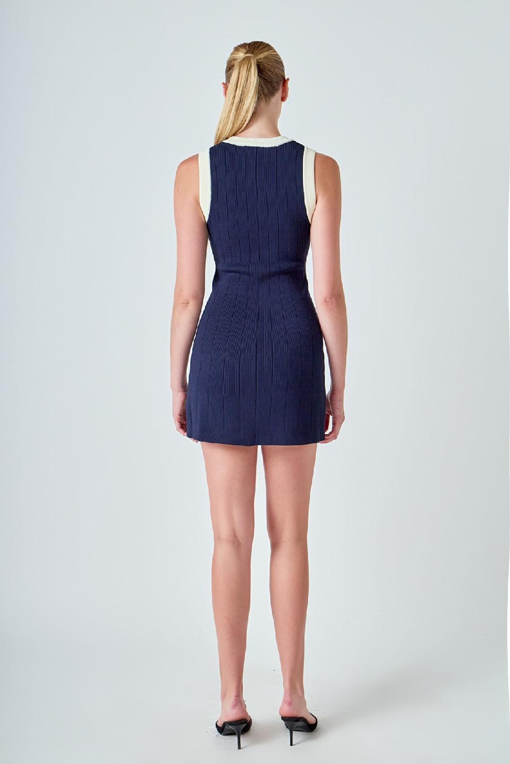 Endless Rose Contrast Knit Mini Dress NAVY/IVORY