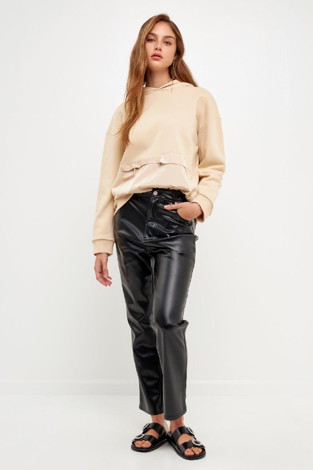 Endless Rose Contrast Pocketed Hoodie BEIGE