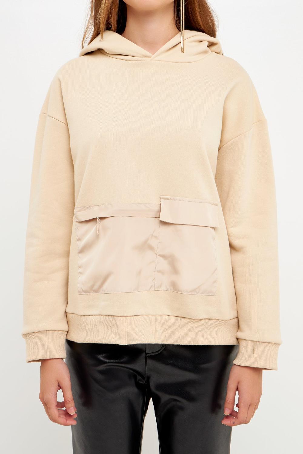 Endless Rose Contrast Pocketed Hoodie BEIGE