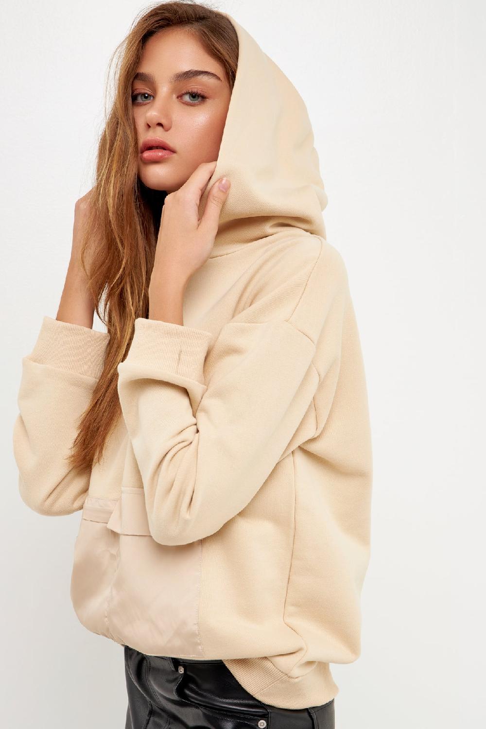 endless rose Contrast Pocketed Hoodie BEIGE