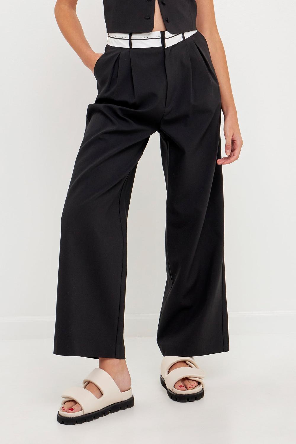 Endless Rose Contrast Waist Pants BLACK
