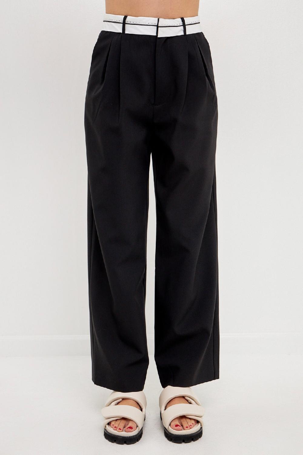 Endless Rose Contrast Waist Pants BLACK