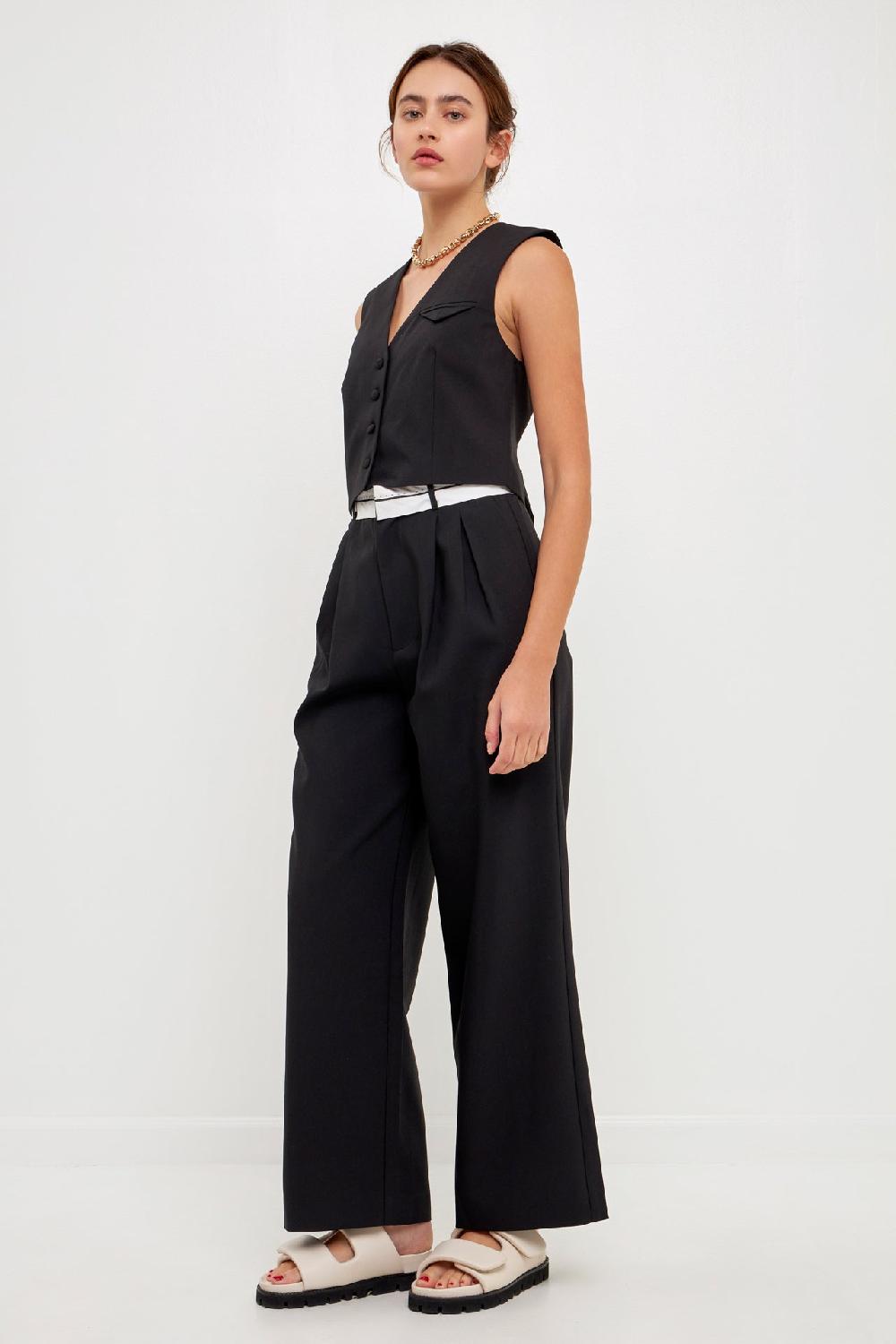 Endless Rose Contrast Waist Pants BLACK