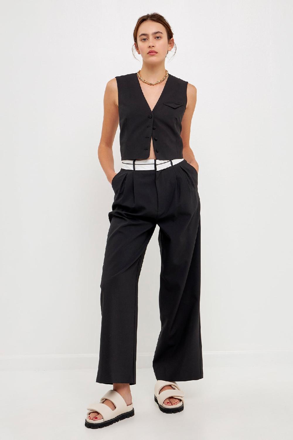 endless rose Contrast Waist Pants BLACK