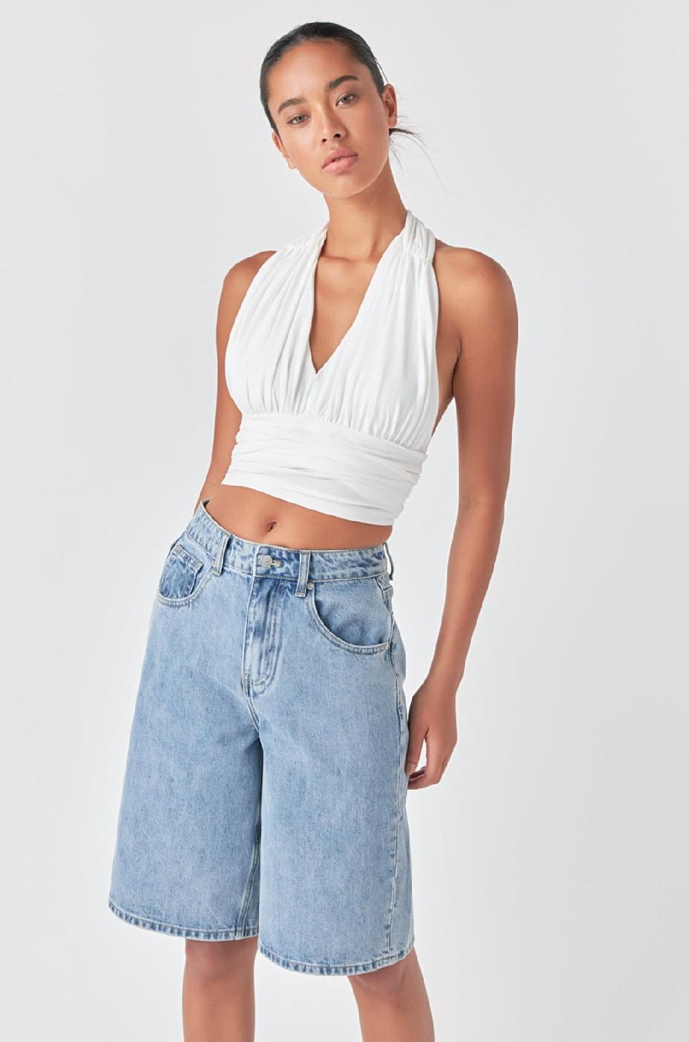 Endless Rose Convertible Knit Strap Top WHITE