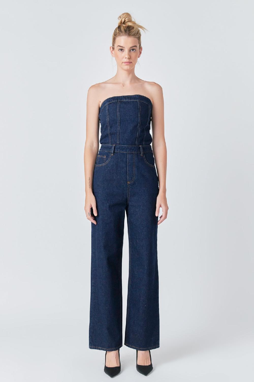 Endless Rose Corset Denim Jumpsuit NAVY