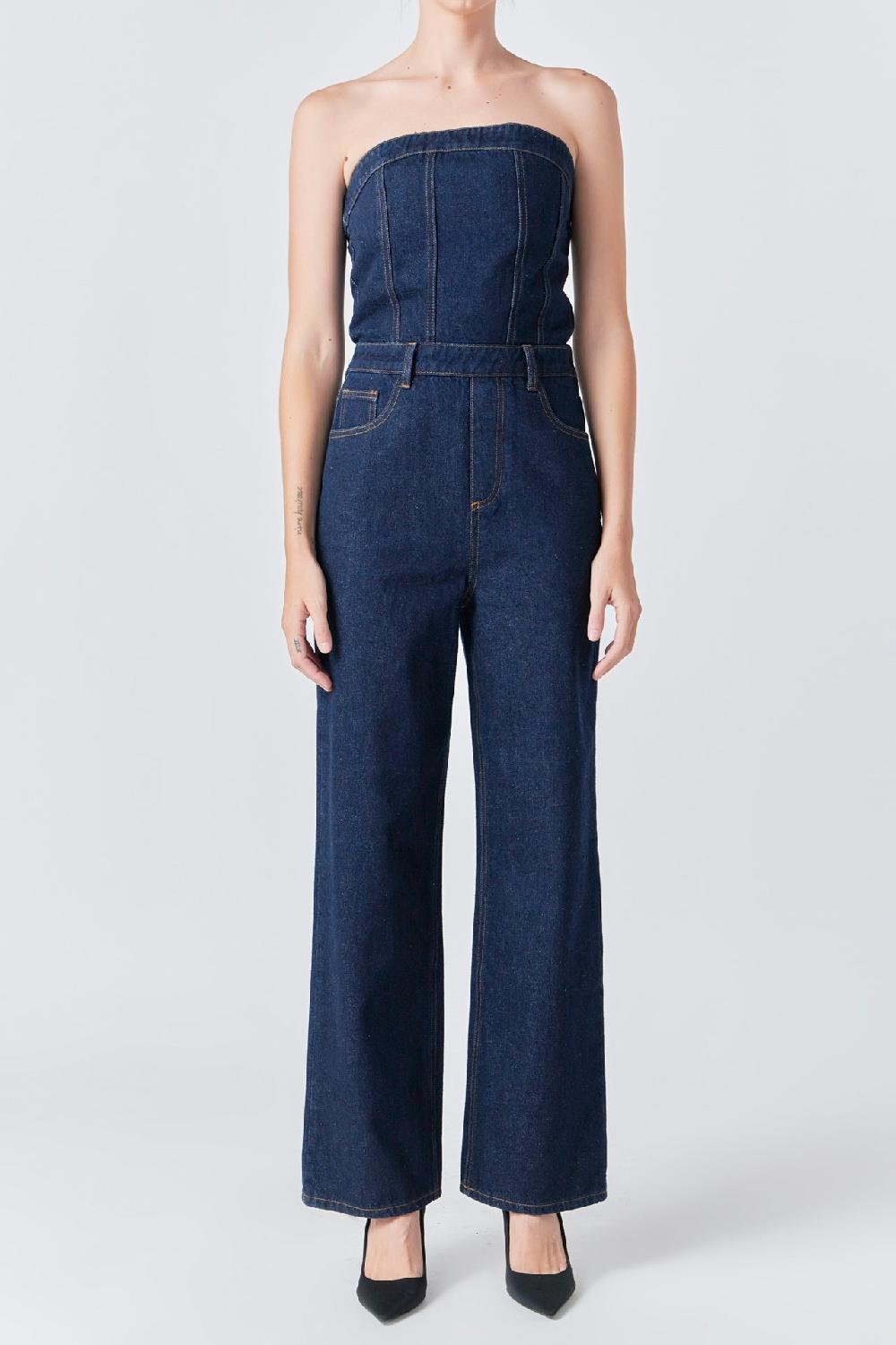 Endless Rose Corset Denim Jumpsuit NAVY