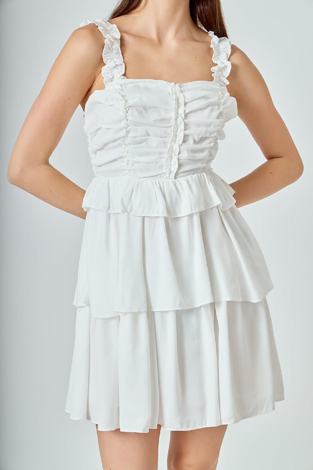 Endless Rose Corset Ruched Tiered Mini WHITE