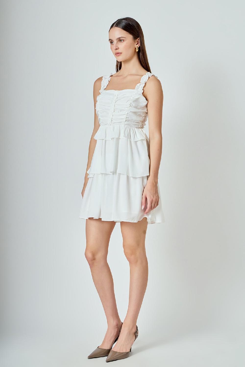 Endless Rose Corset Ruched Tiered Mini WHITE