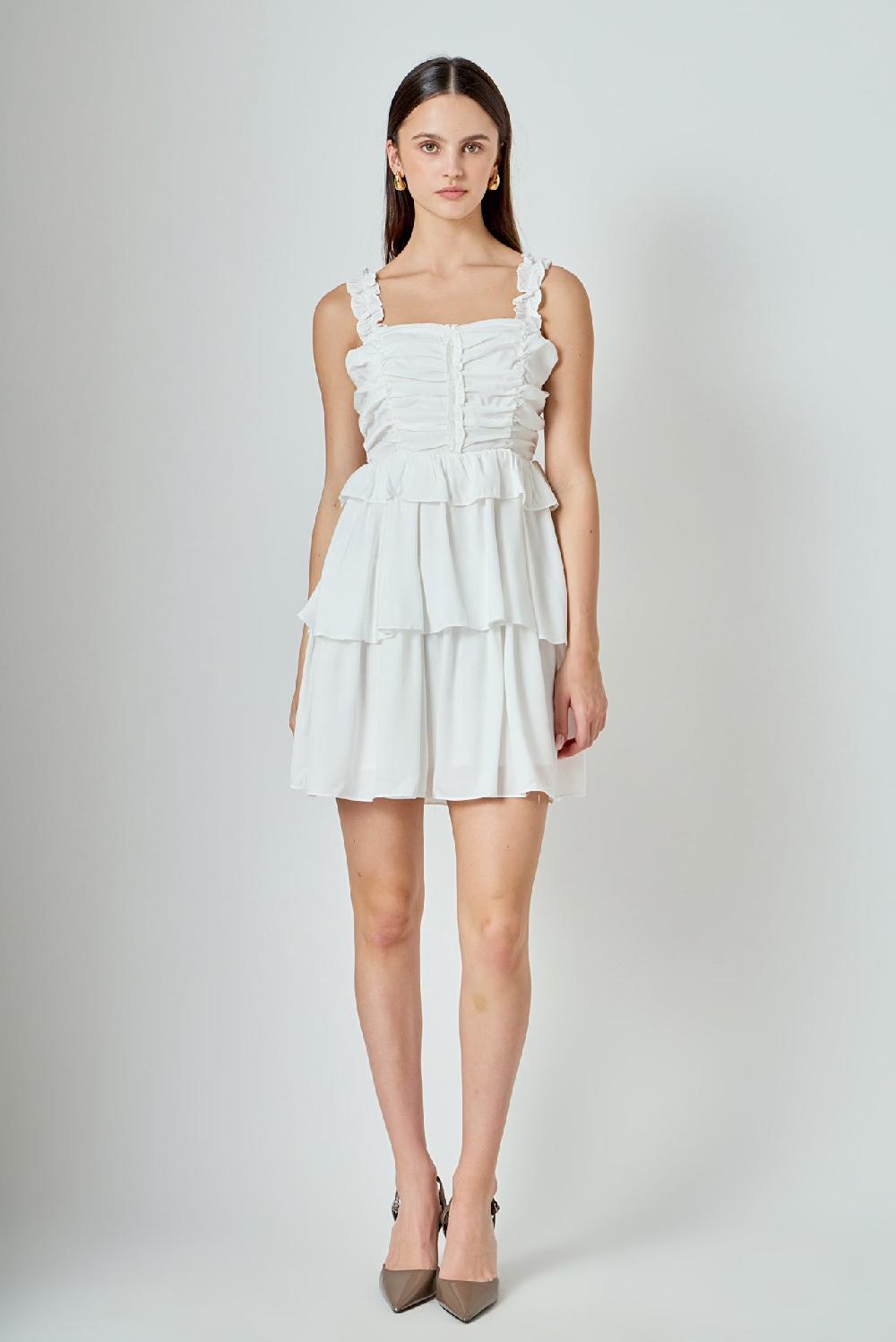 endless rose Corset Ruched Tiered Mini WHITE