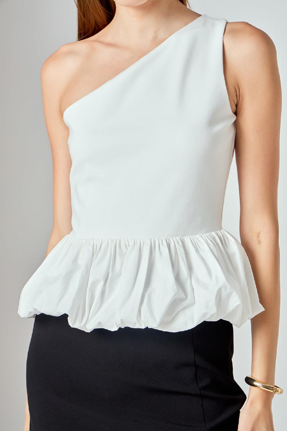 Endless Rose Cotton Blouson Mixed Media Top WHITE