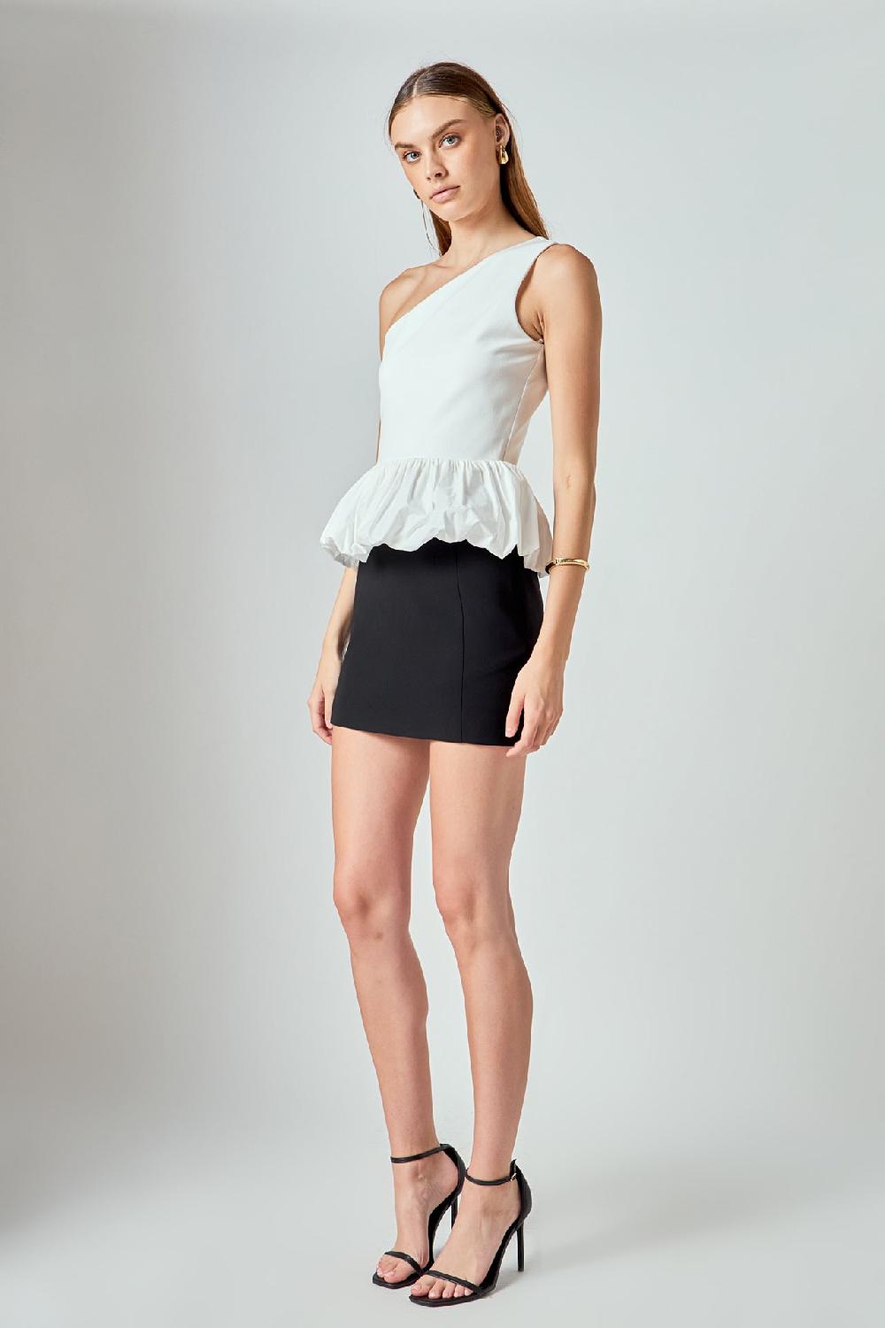 Endless Rose Cotton Blouson Mixed Media Top WHITE