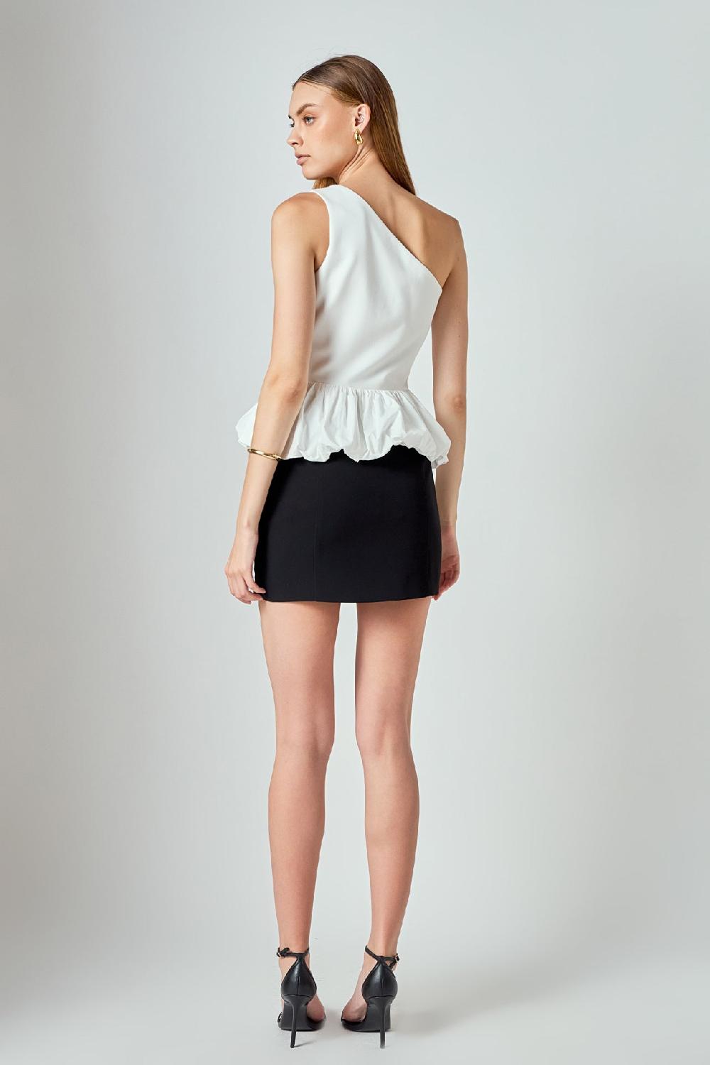 Endless Rose Cotton Blouson Mixed Media Top WHITE